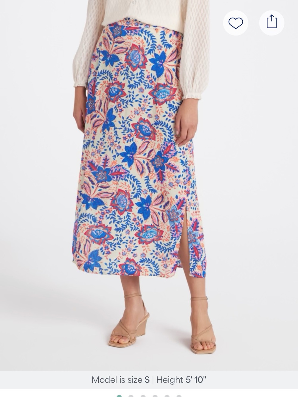 Vero Moda Cream Midi Skirt with Blue and Pink Floral Print